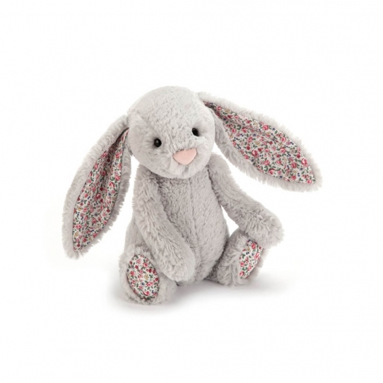 Doudou Lapin - Gris et Liberty - 18 cm