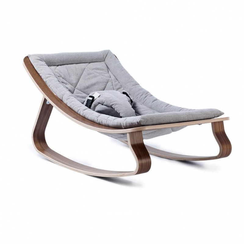 Charlie Crane Transat Bebe En Bois De Noyer Et Assise Sweet Grey Petit Sixieme
