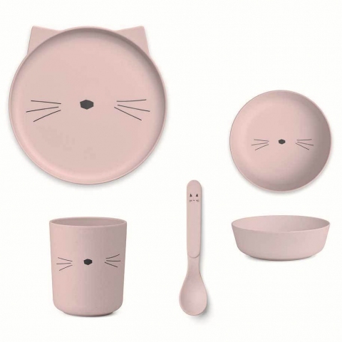 Vaisselle Bamboo - Chat rose