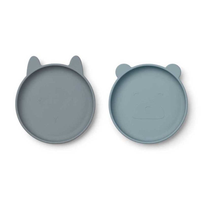 Liewood - Assiette en silicone Olivia x2 Bleu mix - Petit Sixième