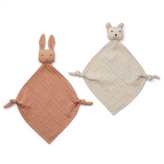 Mini Doudou Lange x2 - Rose et beige