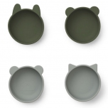 Set de 4 bols en silicone - kaki et gris