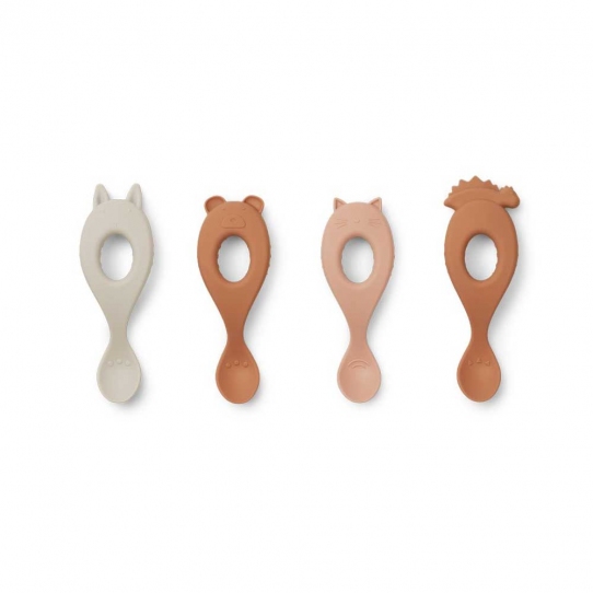 Cuillère d'apprentissage en silicone Liva x4 - Mix rose