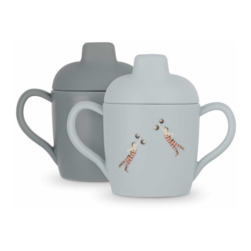 Konges Slojd 2 Tasses Bebe Avec Bec Strong Man Et Quarry Blue Petit Sixieme