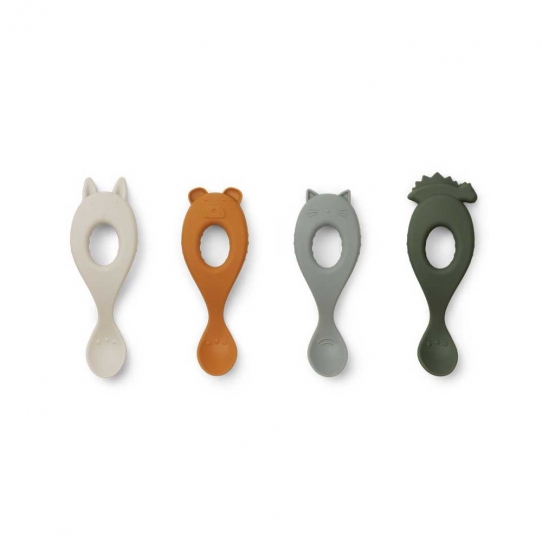 Cuillère d'apprentissage en silicone Liva x4 - Mix green