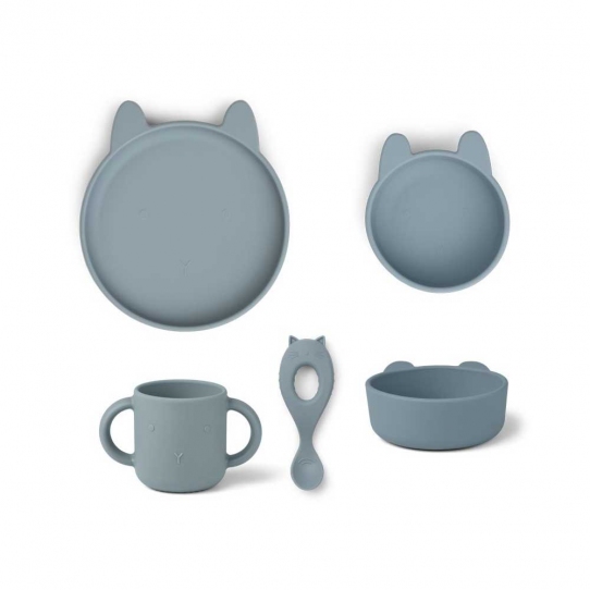 Set de vaisselle en silicone Vivi - Lapin bleu