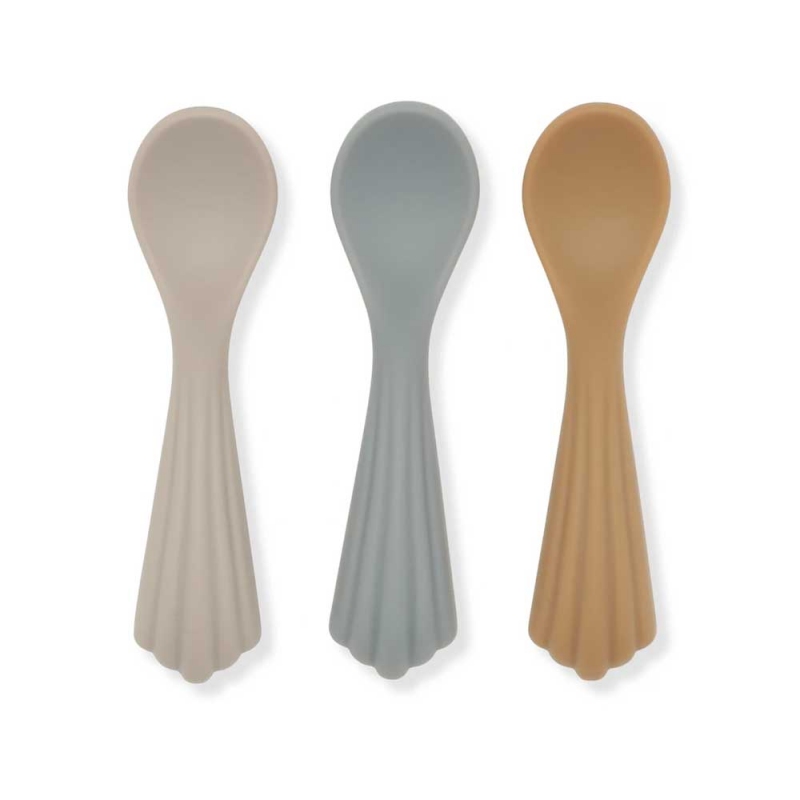 Konges Slojd - 3 Cuillères en silicone Coquillage Warm Grey - Petit Sixième