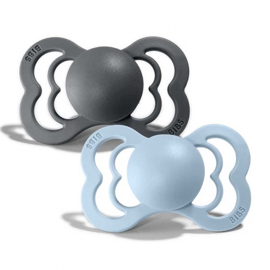 2 Tétines Suprême Silicone - Gris iron et Bleu layette