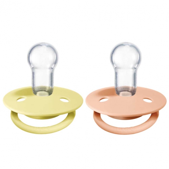 2 Tétines Lux silicone - Jaune sunshine et Pêche clair