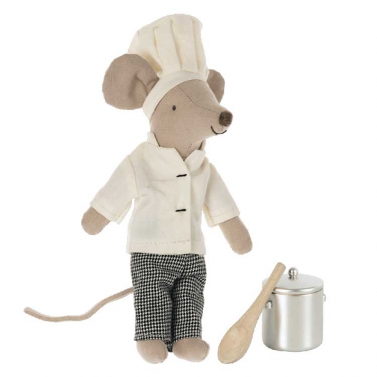 Souris chef avec sa cuillère et son pot à soupe