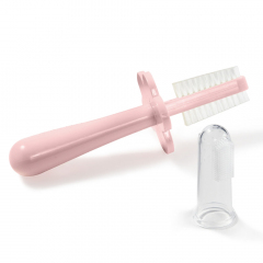 Brosse à dents bébé & doigt en silicone - Rose clair