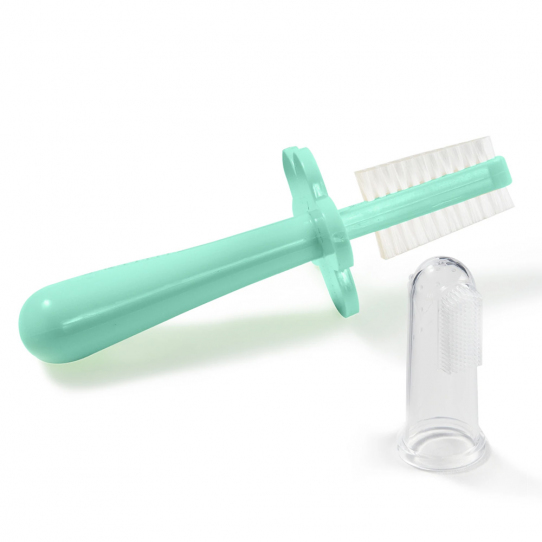 Brosse à dents bébé & doigt en silicone - Vert clair